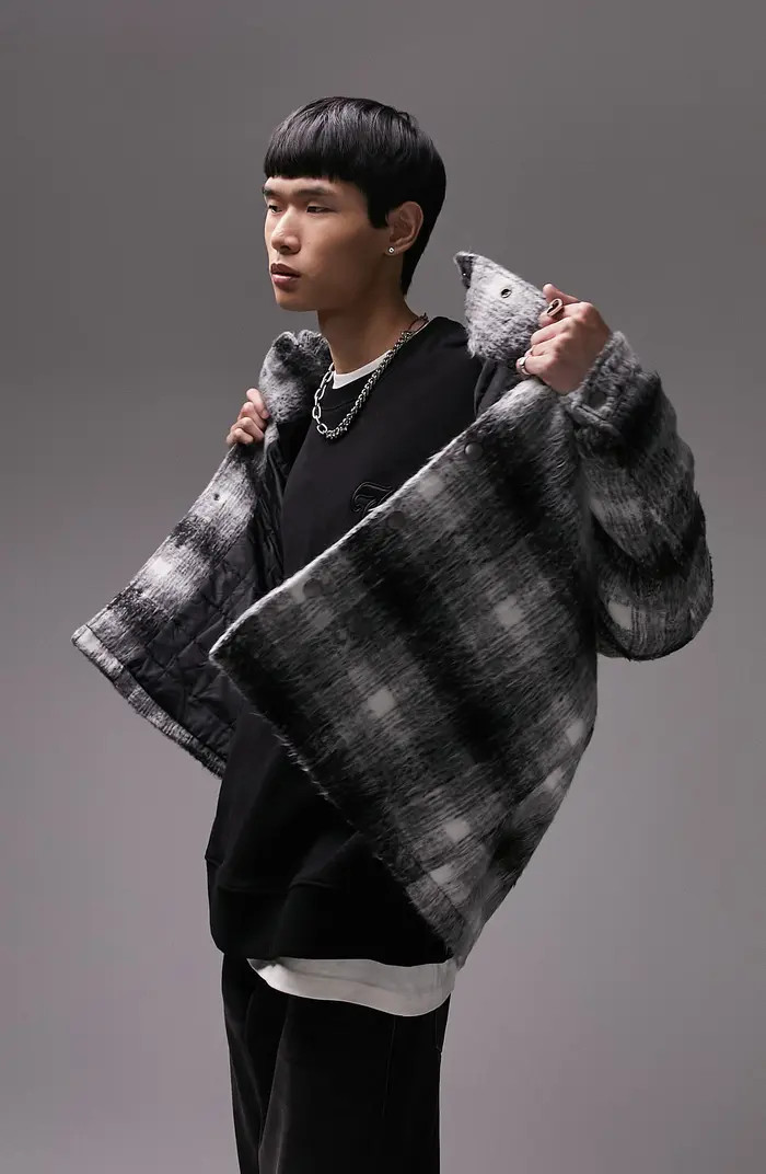 Fuzzy Plaid Snap-Up Shirt Jacket | Nordstrom