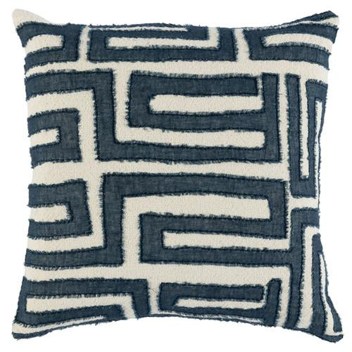 Mila Modern Classic Blue Embroidered Cotton Throw Pillow - 22x22 | Kathy Kuo Home