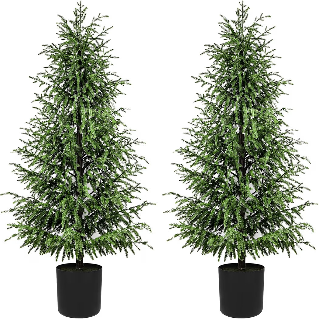 5FT Artificial Topiary Trees for Outdoor Front Porch Décor, Real Touch Norfolk Pine Tree, UV Rat... | Amazon (US)