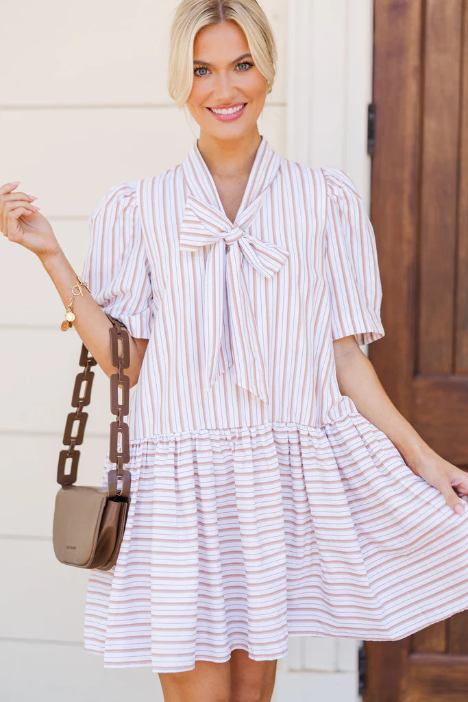 Once Upon A Dream Taupe Striped Dress | The Mint Julep Boutique