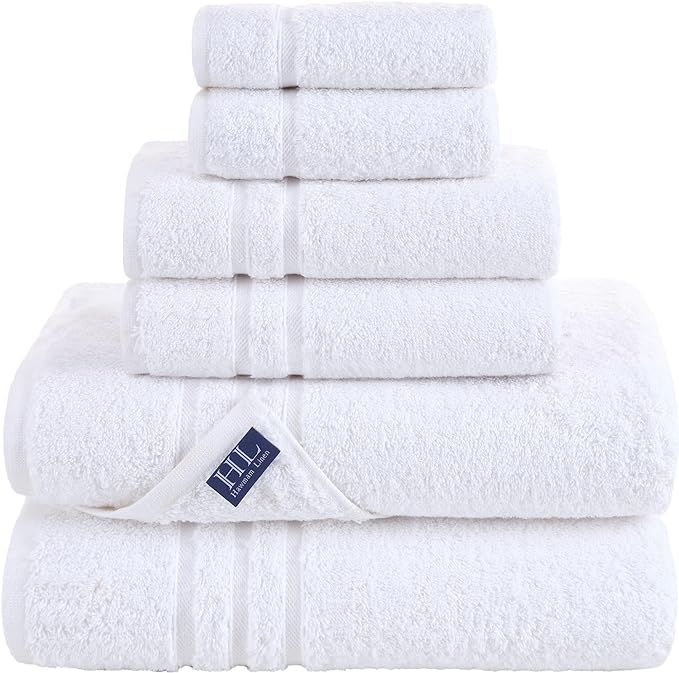 Hawmam Linen White 6 Piece Bath Towels Set for Bathroom Original Turkish Cotton Soft, Absorbent a... | Amazon (US)