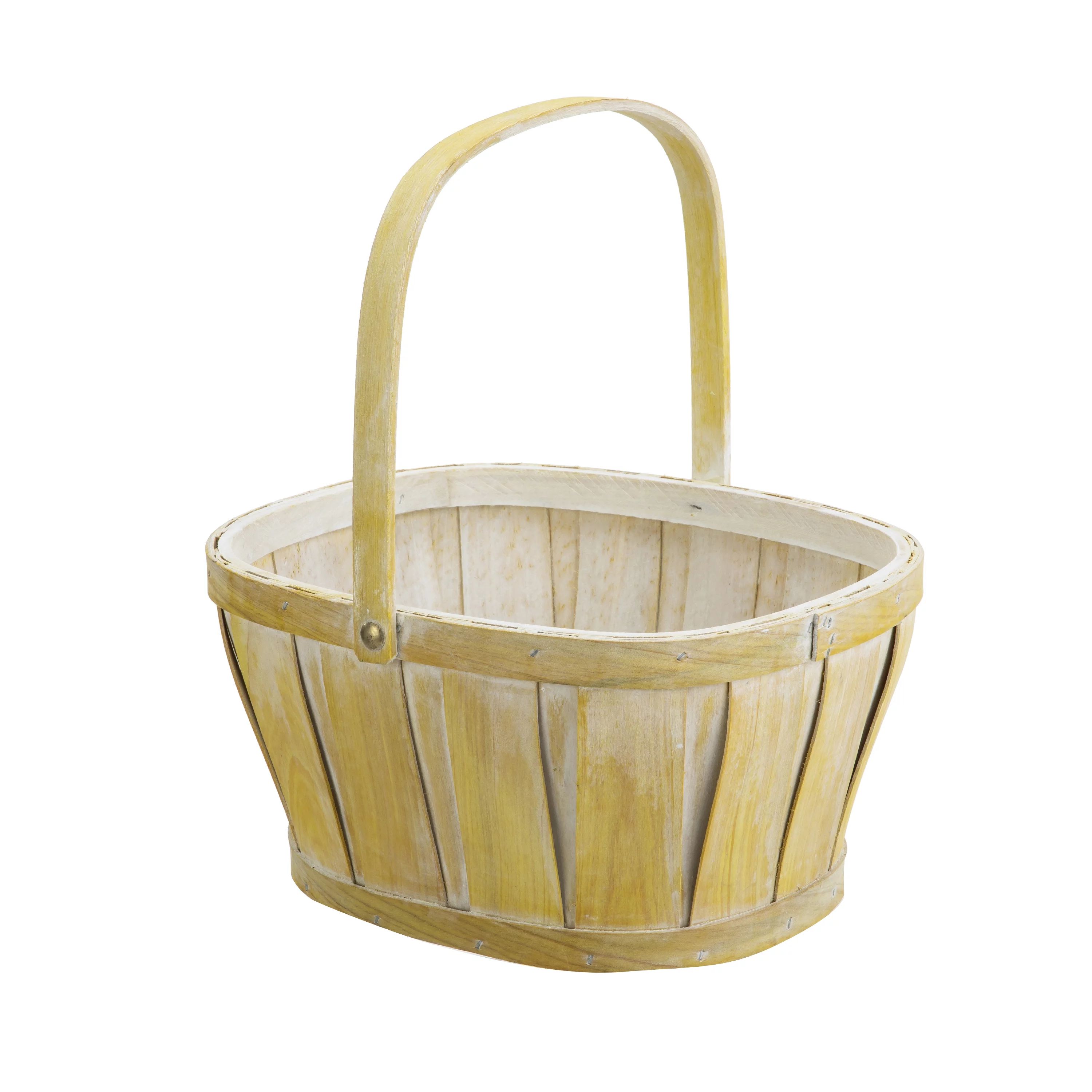 Way to Celebrate Easter Yellow Woodchip Basket with Handle, 11" x 9" | Walmart (US)