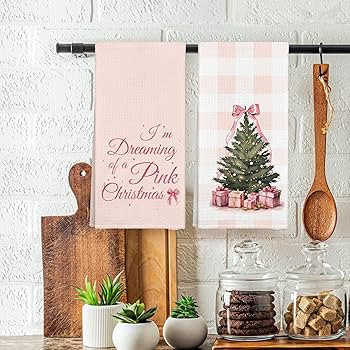 Pink I'm Dreaming of A Pink Christmas Tree Winter Kitchen Towels Set of 2 Decor Gifts for Women G... | Amazon (US)