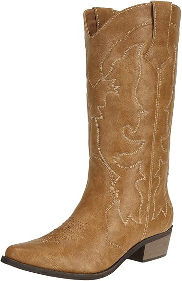 Womens Western Cowgirl Cowboy Boots Mid Calf Snip Toe Fashion Shoes | Amazon (US)