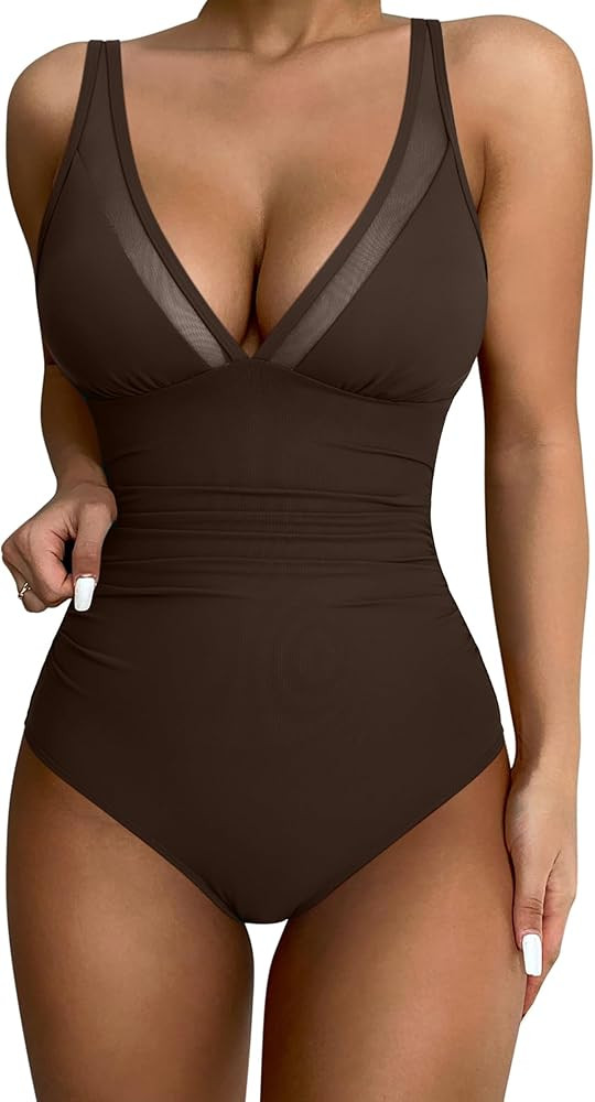 DOULAFASS V Ausschnitt Mesh Badeanzug Damen Bauchweg Sexy R\u00fcckenfrei Badeanz\u00fcge Shape B... | Amazon (DE)