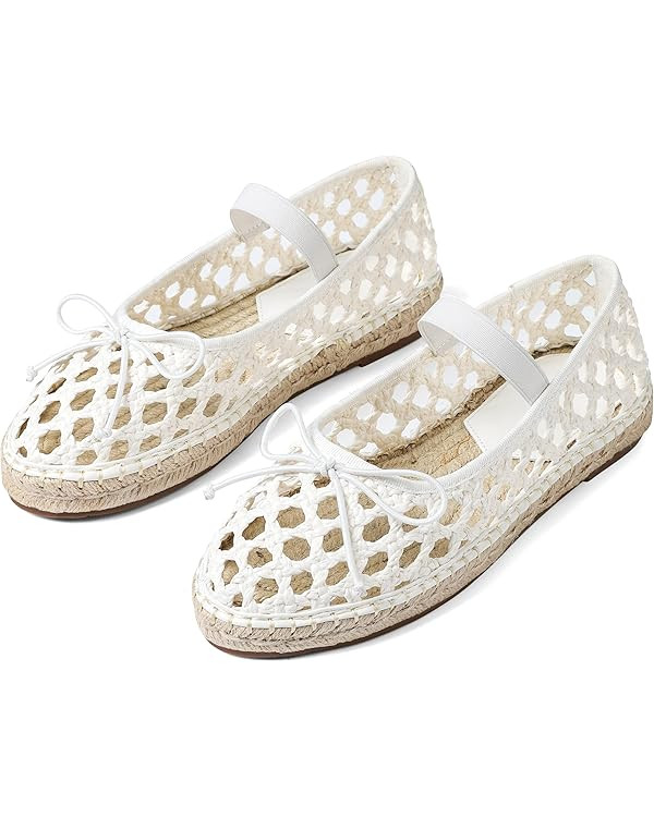 AMINUGAL Raffia Ballet Flats Shoes for Women Dressy Comfortable Woven Straw Women's Flat with Ela... | Amazon (US)