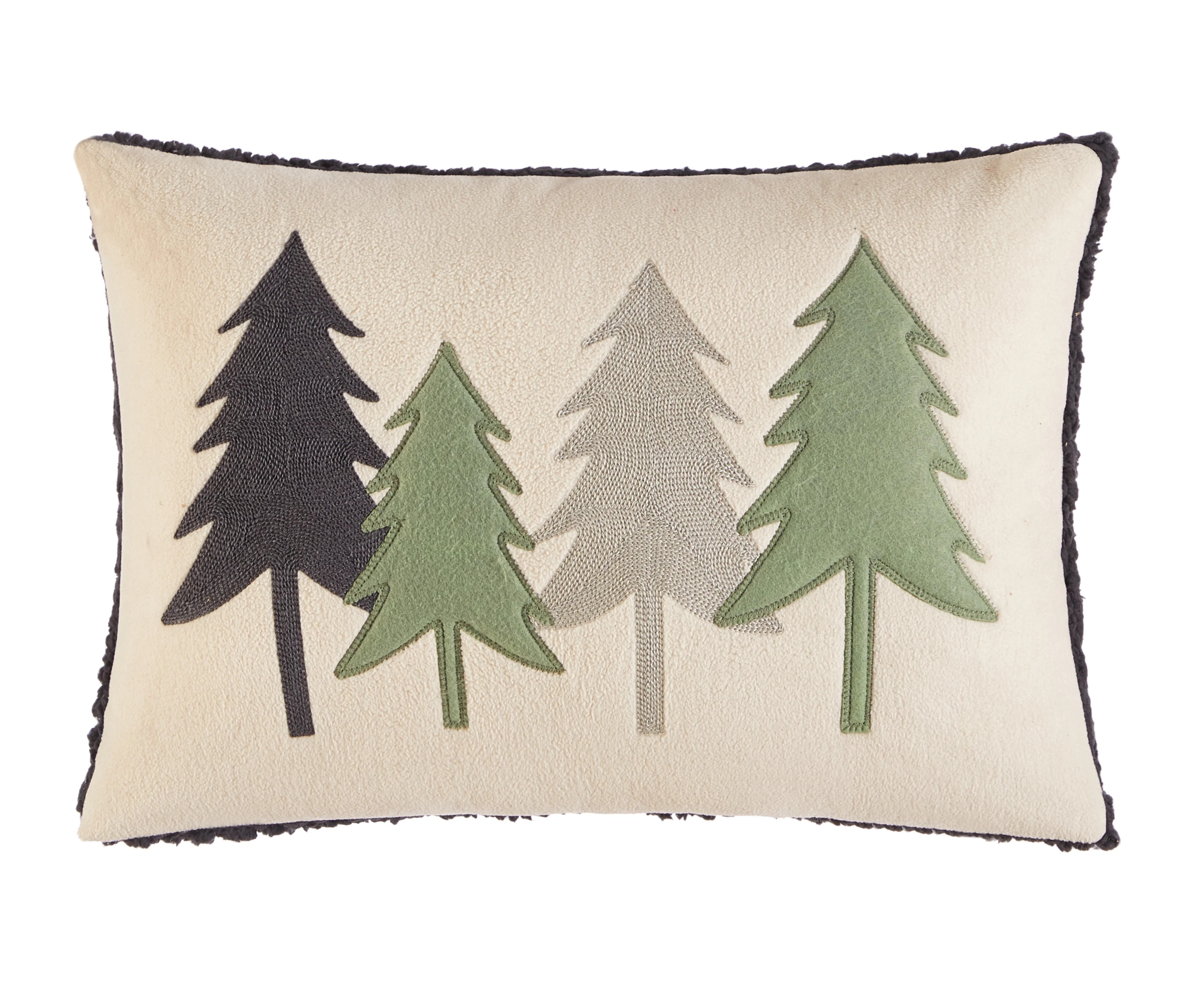 Mainstays Lodge Décor Trees Applique Cream Base, Charcoal Sherpa Reverse Oblong Decorative Pillo... | Walmart (US)