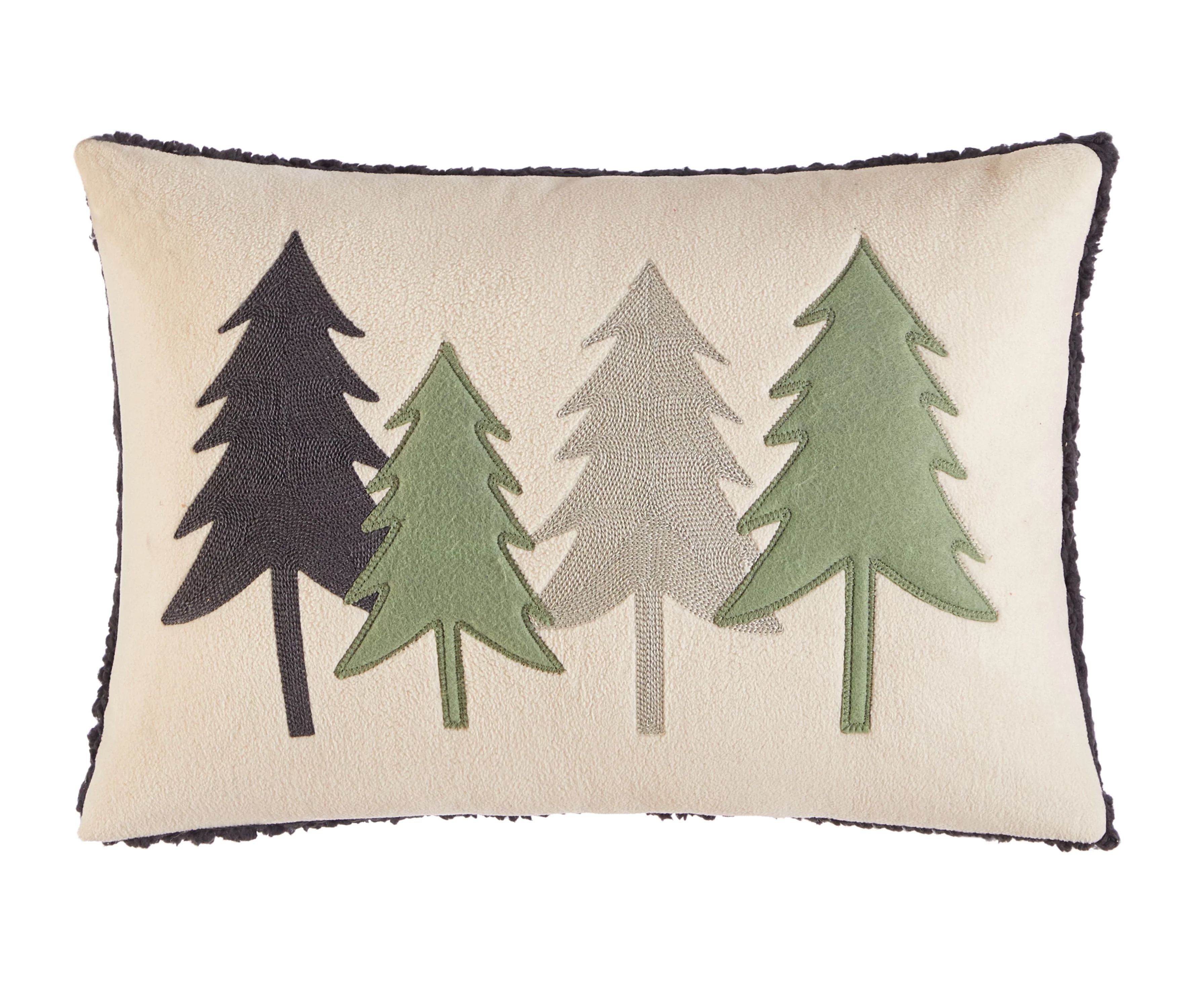Mainstays Lodge Décor Trees Applique Cream Base, Charcoal Sherpa Reverse Oblong Decorative Pillo... | Walmart (US)