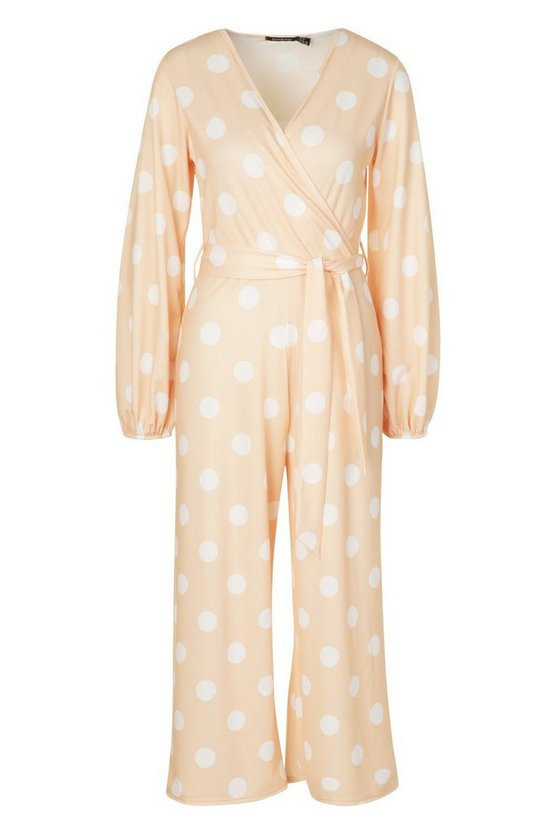 Polka Dot Spot Wrap Culotte Jumpsuit | Boohoo.com (US & CA)