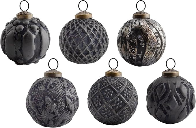 AuldHome Farmhouse Ball Ornaments (Set of 6, Matte Black); Distressed Metal Glass Ball Vintage St... | Amazon (US)