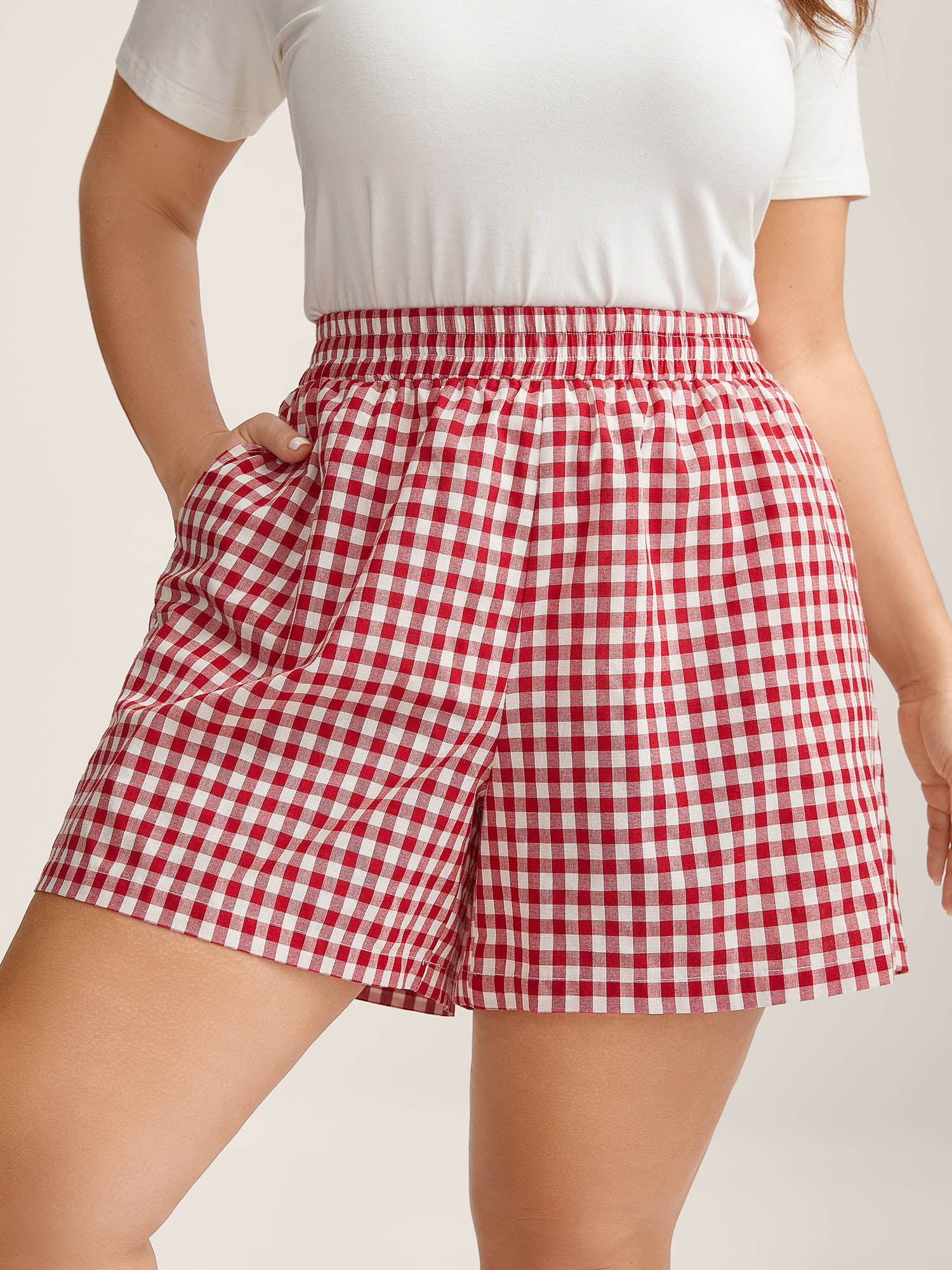 Delicate Plaid Print Wide-Leg Lounge Shorts | Bloomchic