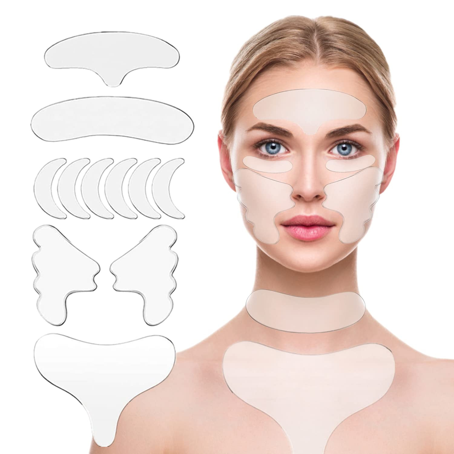 Forehead Wrinkle Patches Reusable Chest Wrinkle Pads - 11 pcs Anti Wrinkles pads Silicone face patches for Skin Lines Prevention,Overnight Wrinkle Remover while Sleeping | Amazon (US)