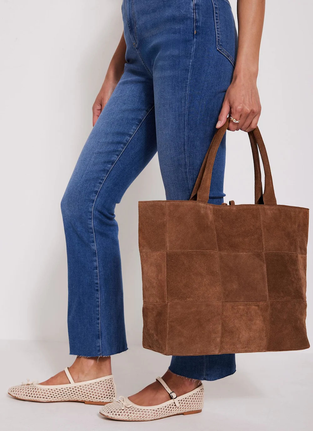 Mia Tan Suede Woven Tote Bag | Mint Velvet