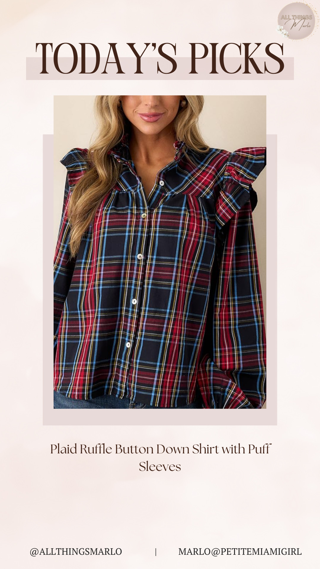 Plaid Ruffle Button Down Shirt with Puff Sleeves 

 #LTKHoliday #LTKSeasonal #LTKOver40