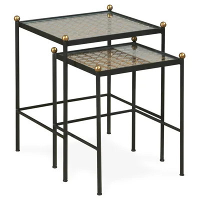 Century Tom Tom Updated Traditional Black Steel Nesting Table - Set of 2 | Kathy Kuo Home