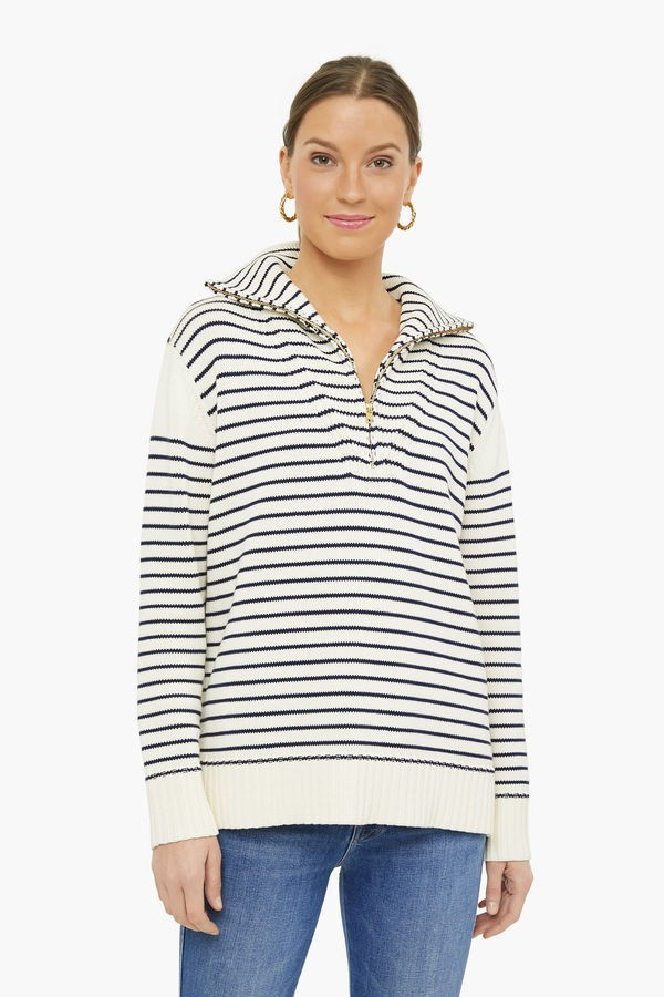 Ivory and Navy Stripe Hartwell Quarter Zip | Tuckernuck (US)