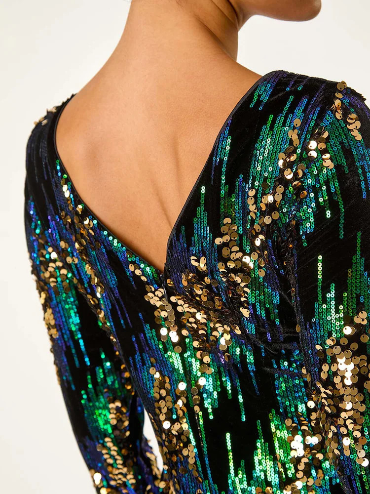 Roman Green Sequin Shimmer Velvet Dress | Next EU