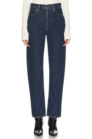 AGOLDE 90's Pinch Waist High Rise Straight Jeans in Pendulum - Denim-Dark. Size 33 (also in 23, 24, 25, 26, 28, 30, 32). | FWRD 