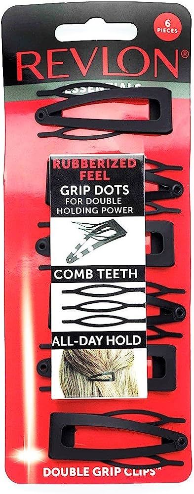 Revlon Rubberized Double Grip Black Hair Clips, 6 count | Amazon (US)