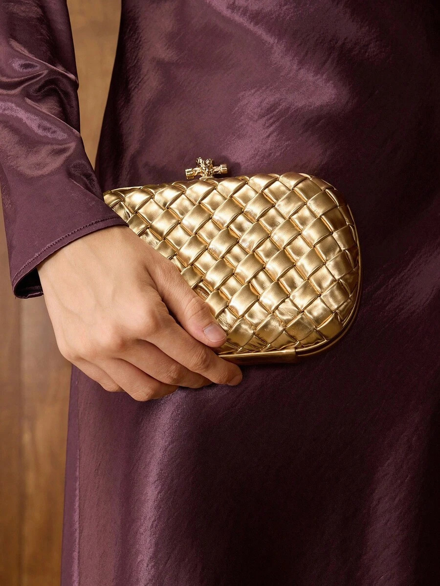 MOTF PREMIUM WOVEN TEXTURED PATTERN KISS LOCK EVENING BAG,CHRISTMAS GIFTS | SHEIN