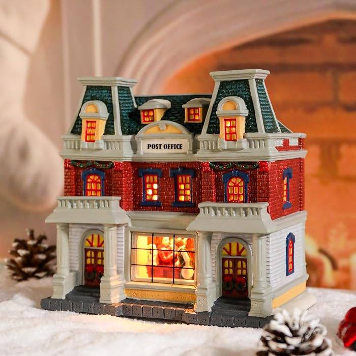 Bshine Christmas Village House Decoration, Post Office Lighted Ceramic Christmas Village Ornament... | Amazon (US)
