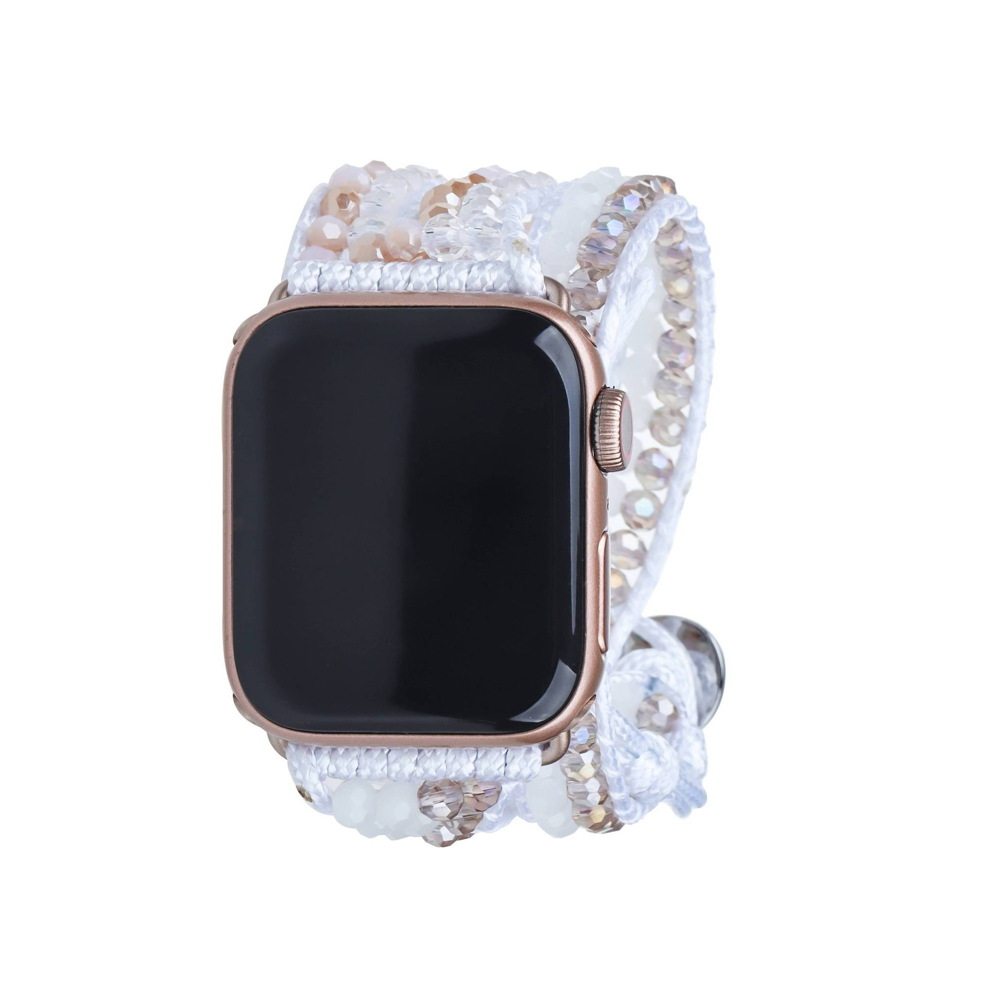 Jade Beads on White Apple Watch Strap | Victoria Emerson