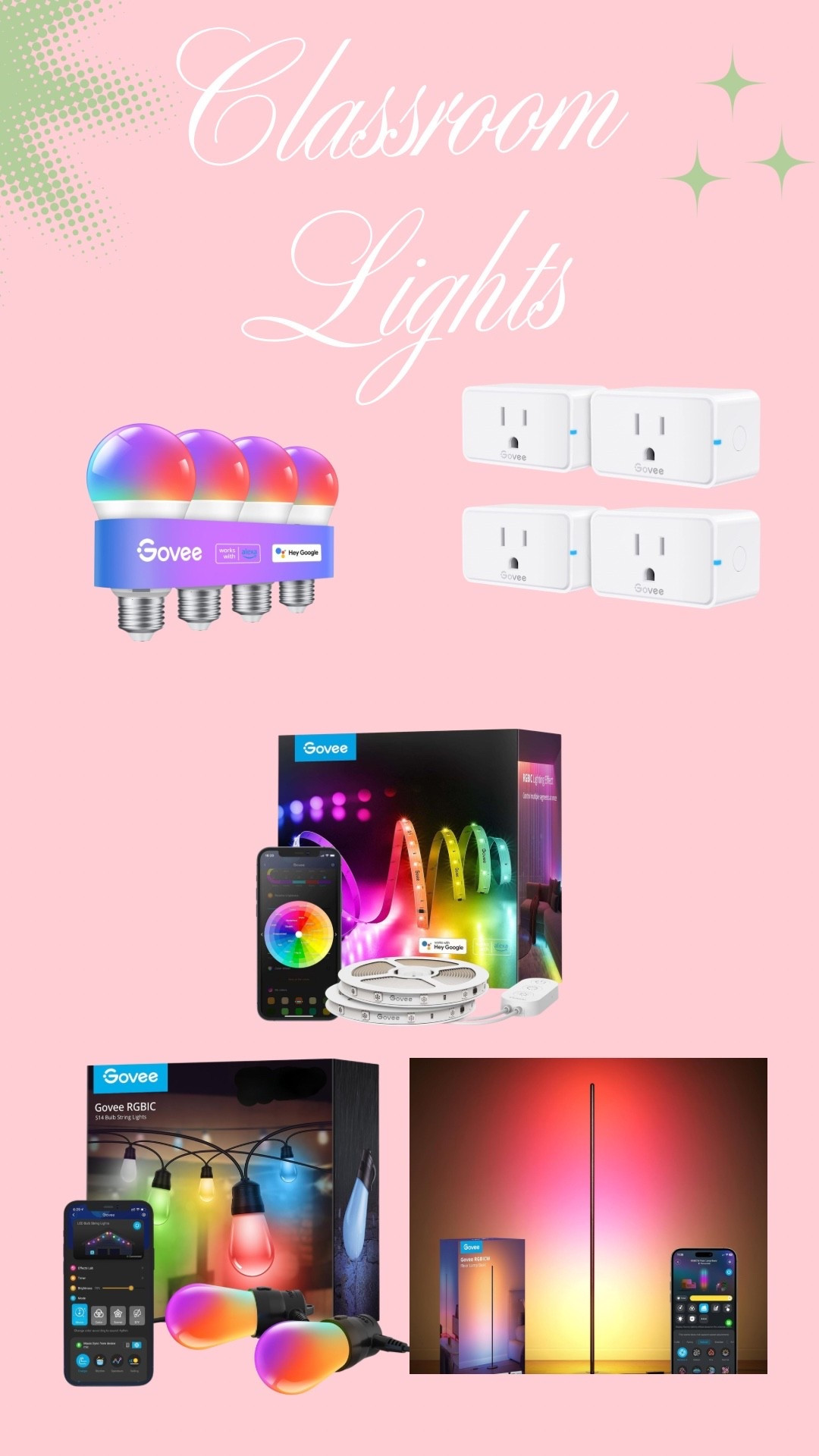 All lights are Govee and can be custom by my phone, with color, timer, pattern, holiday, music etc!  The list goes on! My favorite light system! All link in Amazon Storefront! 💙 under classroom 🤪 #govee #lights  