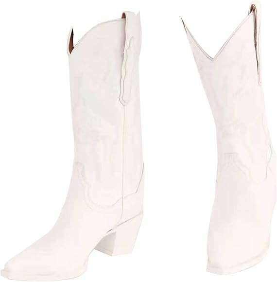 CYNLLIO Western Cowgirl Boots for Women Embroideried Chunky Heel Wide Mid Calf Boots Pull on Poin... | Amazon (US)