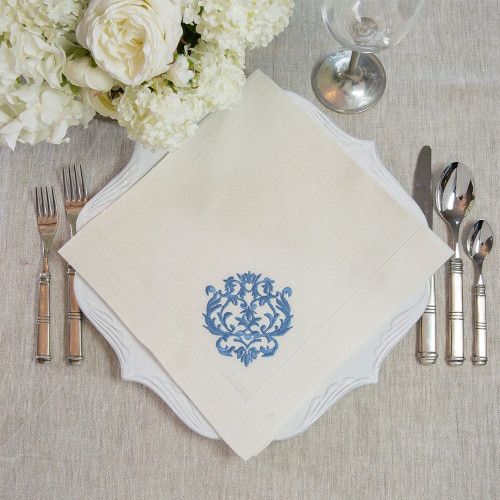 Arte Italica Damask, Cream (French Blue) 22" Square Napkin | Gracious Style