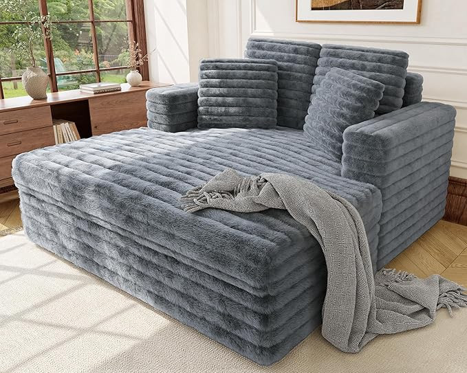 Jocisland 53 Inch Oversized Chaise Lounge, Chaise Lounge Indoor with Armrests and Throw Pillows, ... | Amazon (US)