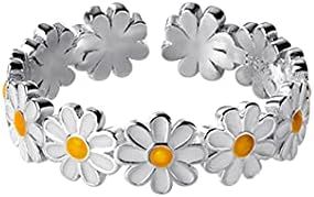 CAFUDEYE 925 Sterling Silver Vintage Daisy Flower Rings Adjustable Open Ring Hawaiian Sunflower R... | Amazon (CA)