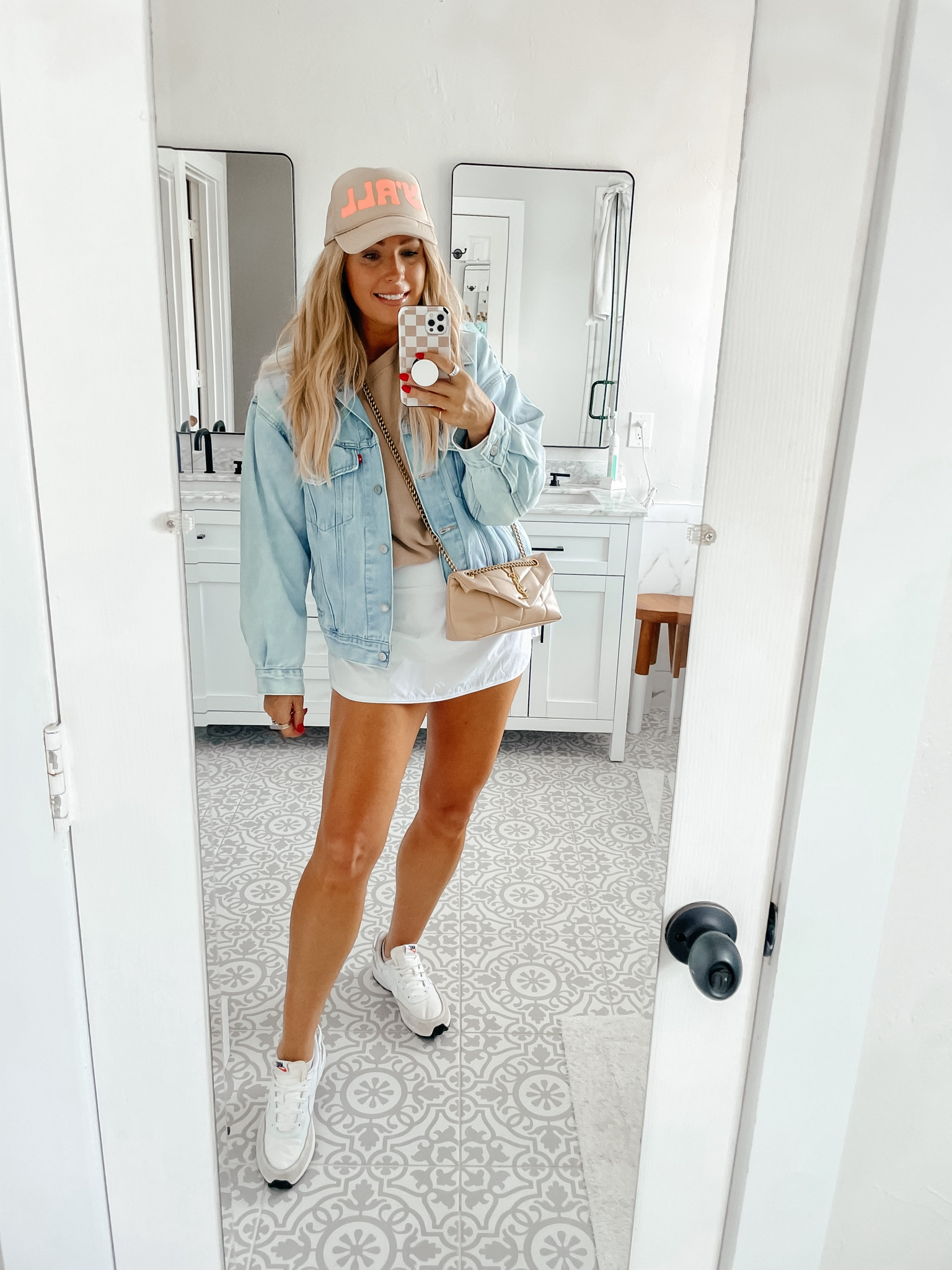 Basic tee sized up to a large. Sized up to a large in denim jacket. Sized down to small in joggers. 
Pickleball  Looks for less. Spring dress. Travel outfit . Spring sale. Socks sales. Sweat shorts sale. Daily sale. Athleisure set fits tts. Road trip. 
Swimsuit. Athleisure. Workout shorts. . Coverup. Spring fashion. Spring sale.. Vacation outfits. Resort wear. 

#LTKVideo #LTKsalealert