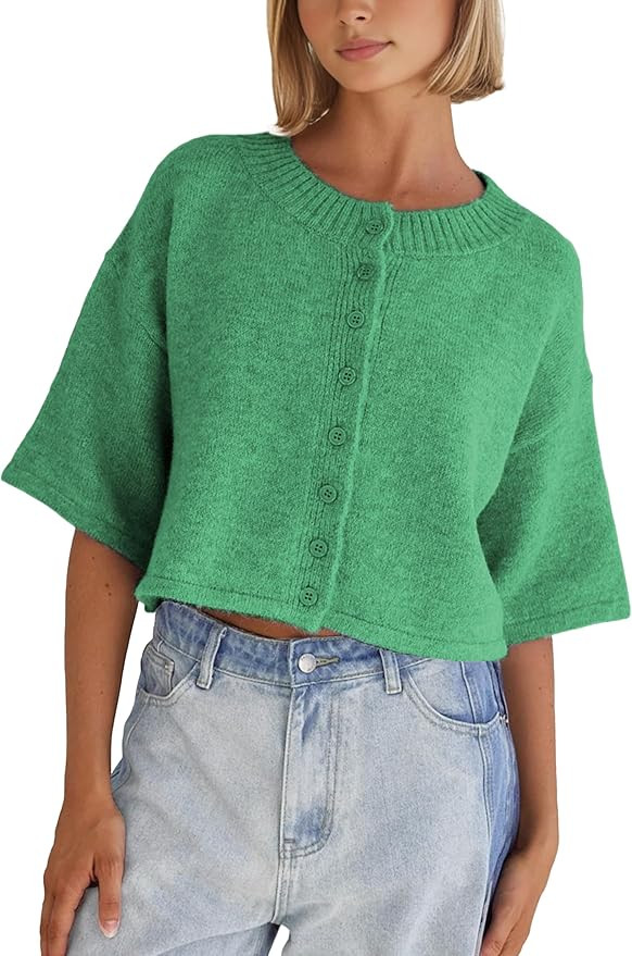 Springrain Cardigan Sweaters for Women Lightweight Knit Cropped Cardigan Button Up Solid Knitwear | Amazon (US)