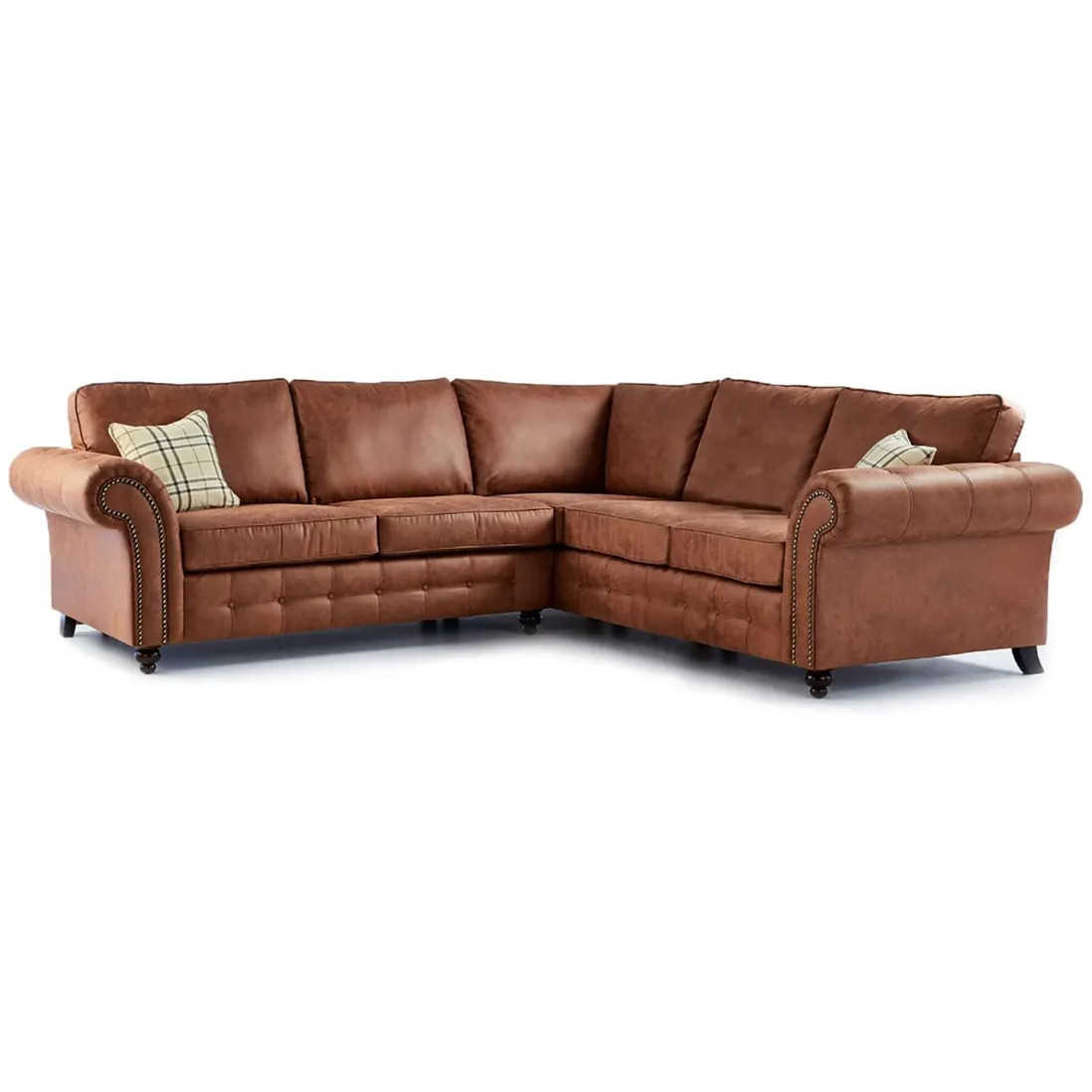 Sofas & Chairs | Oakland Corner Sofas (5 Seaters) Grey or Tan Leather Air L Shaped Chesterfield S... | Debenhams UK