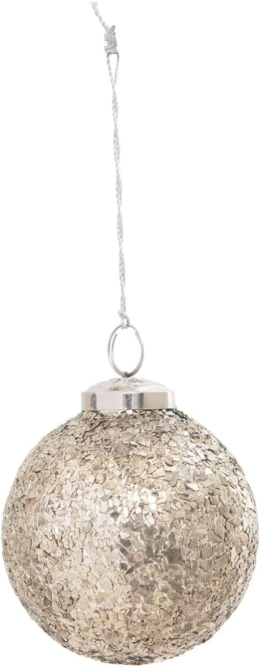 Creative Co-Op Glass Ball Ornament with Mica Flakes, Antique Silver | Amazon (US)