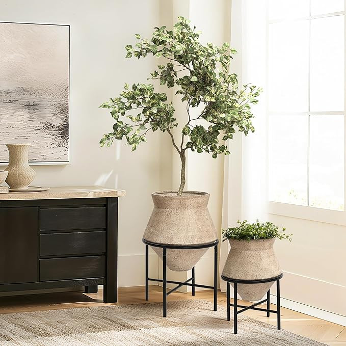 LuxenHome Planters for Indoor Plants, Set of 2 Indoor Plant Pots, Novelty Decorative Planters wit... | Amazon (US)