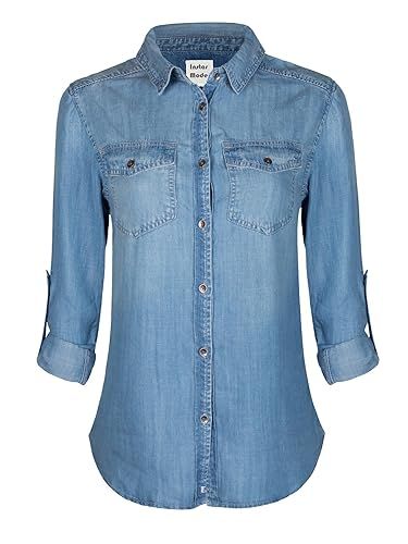 Instar Mode Women's Basic Classic Long/Roll Up Sleeve Button Down Chambray Denim Shirt Tunic (S-3XL) | Amazon (US)