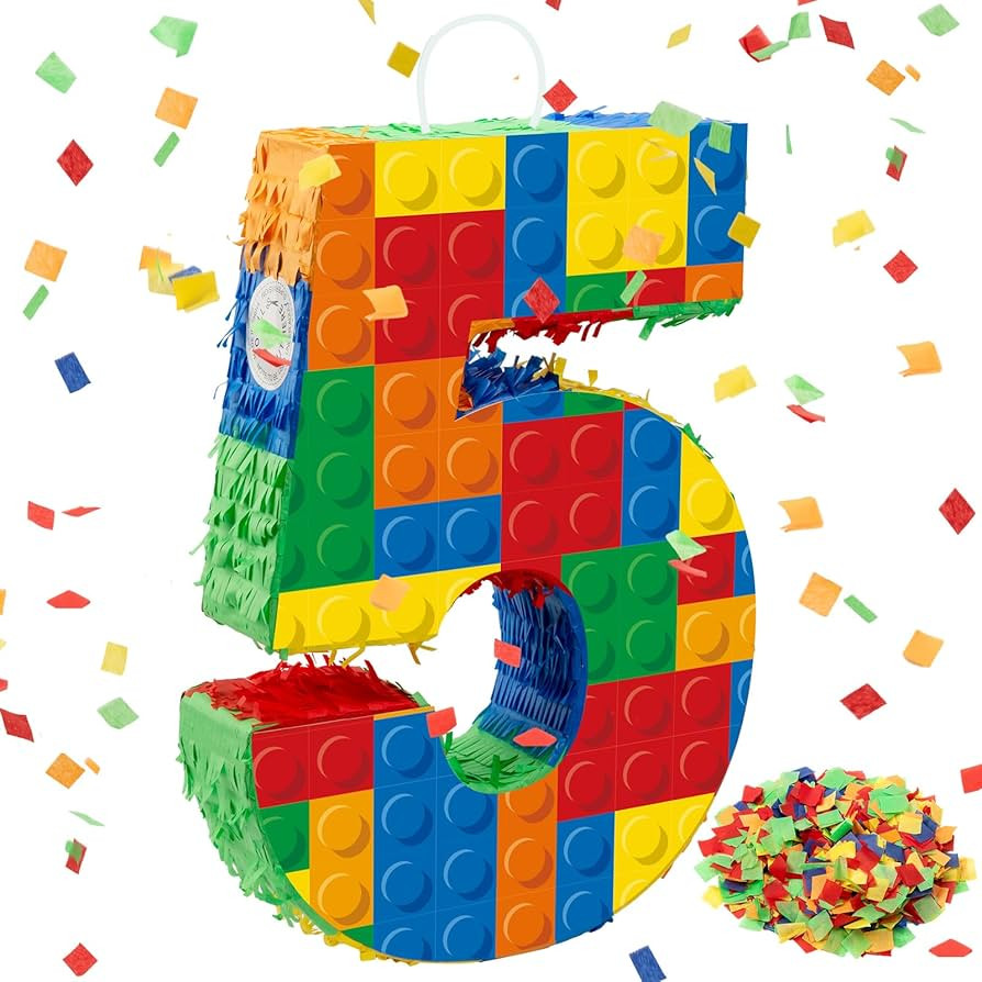 Number 5 Building Blocks Piñata 16.5 Inch Party Supplies 5th Birthday Party Decorations Piñata ... | Amazon (US)