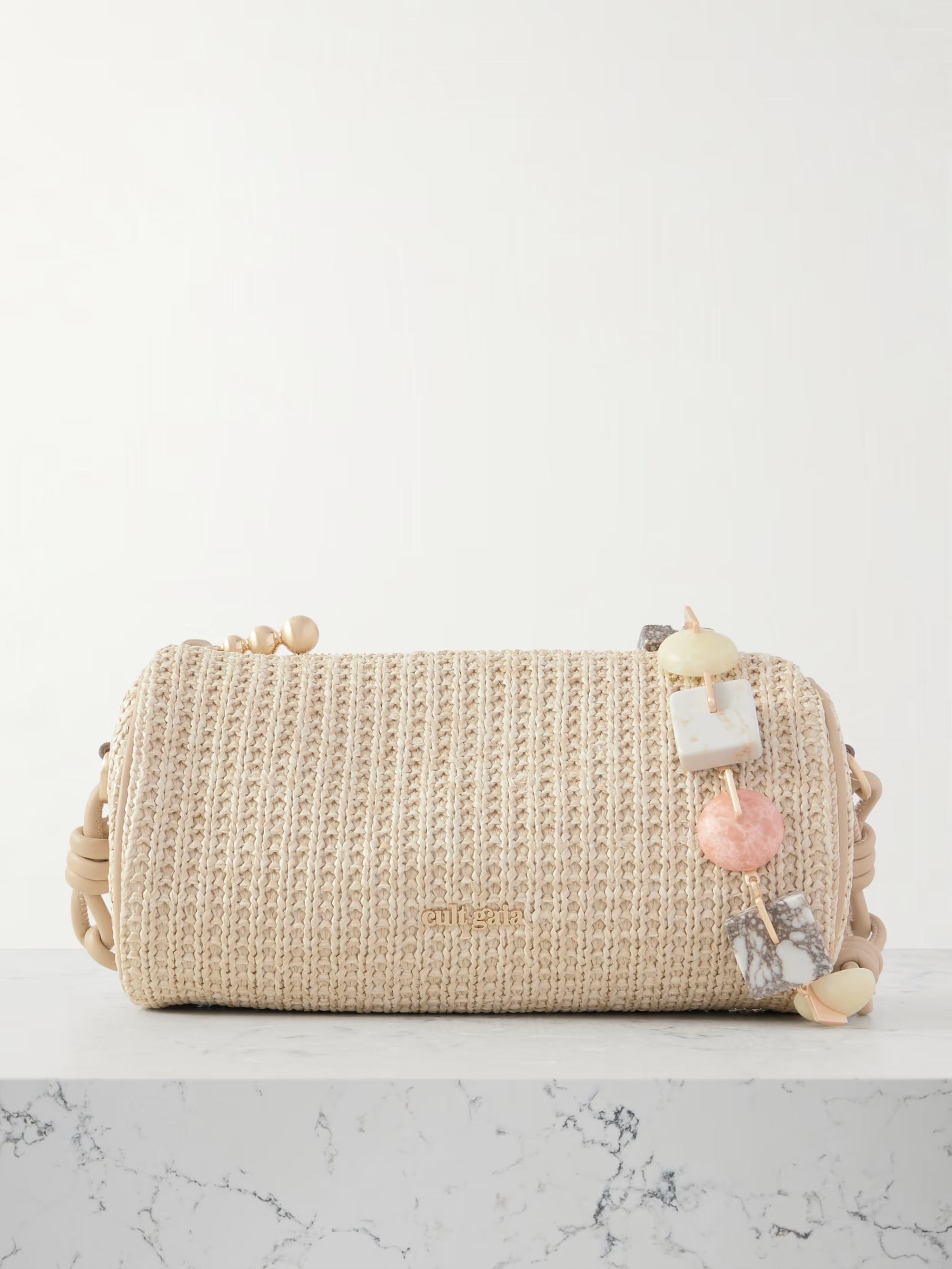 Zozina embellished leather-trimmed raffia shoulder bag | NET-A-PORTER APAC