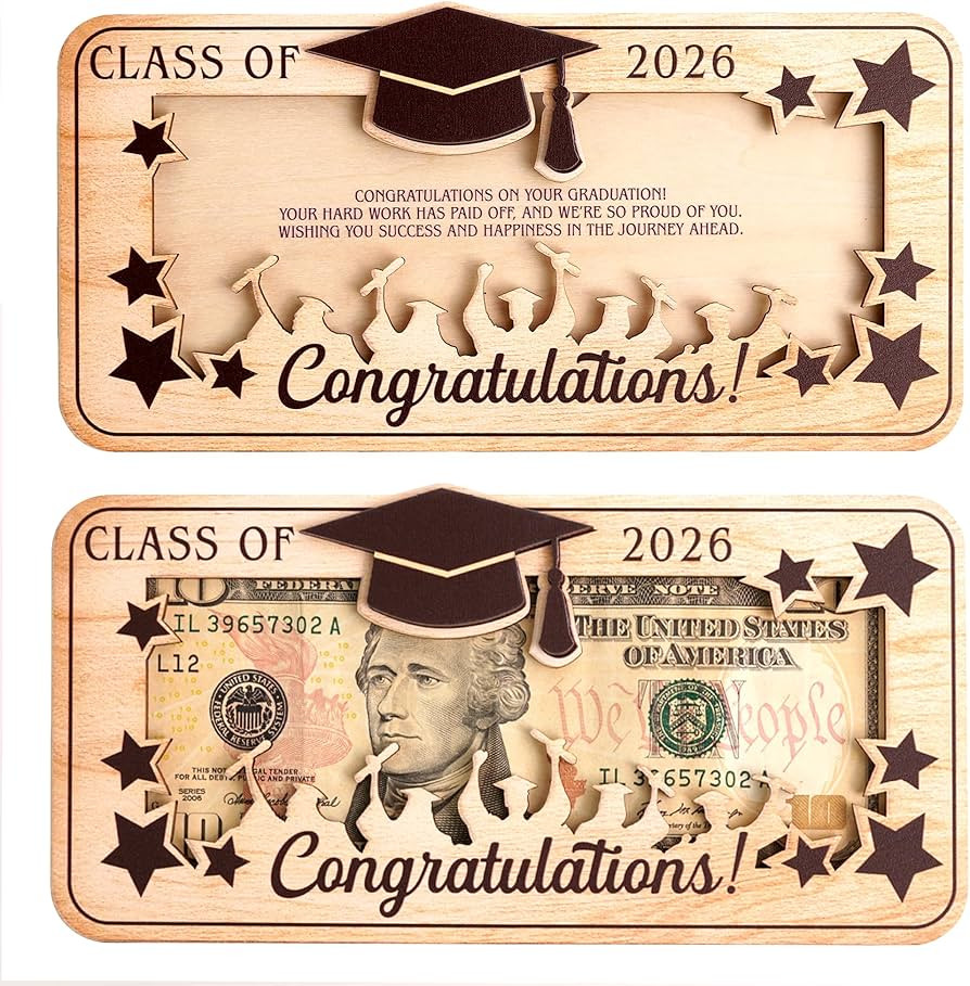 KATINAT 1pc Graduation Gifts 2026 Money Holder, Wooden Cash Gift Holder for Class of 2026, Gradua... | Amazon (US)
