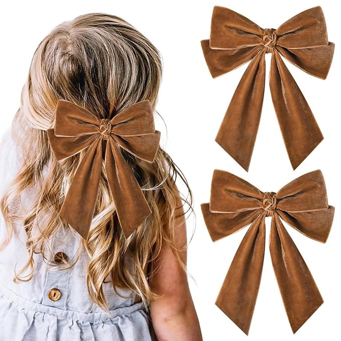 2PCS Velvet Hair Bow Brown Bow Hair Ribbon Clips for women Girls Fall Alligator Hair Clips Hair A... | Amazon (US)