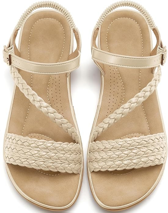 Aomigoct Dressy Womens Sandals Summer: Comfortable Strappy Flats Sandals Women - Casual Walking W... | Amazon (US)