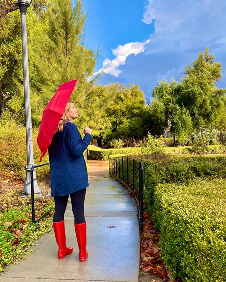 It’s the calm between storms. How’s the weather by you? We’ve had tons of rain here in California, but it’s finally given me the opportunity to get out my rain gear. I don’t get to break out my red Hunter rainboots too often. #raingear #hunterboots #raincoat #rainboots

#LTKshoecrush #LTKSeasonal