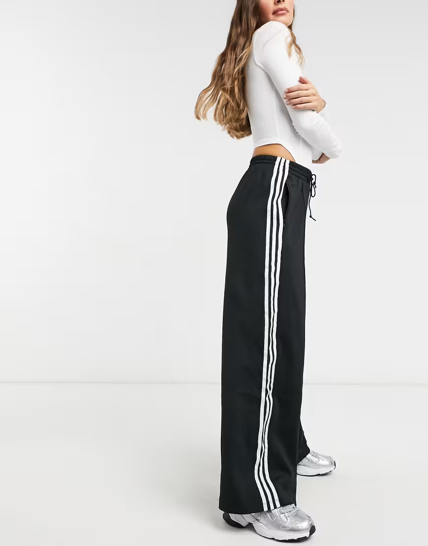 adidas Originals adicolor three stripe wide leg pants in black | ASOS (Global)
