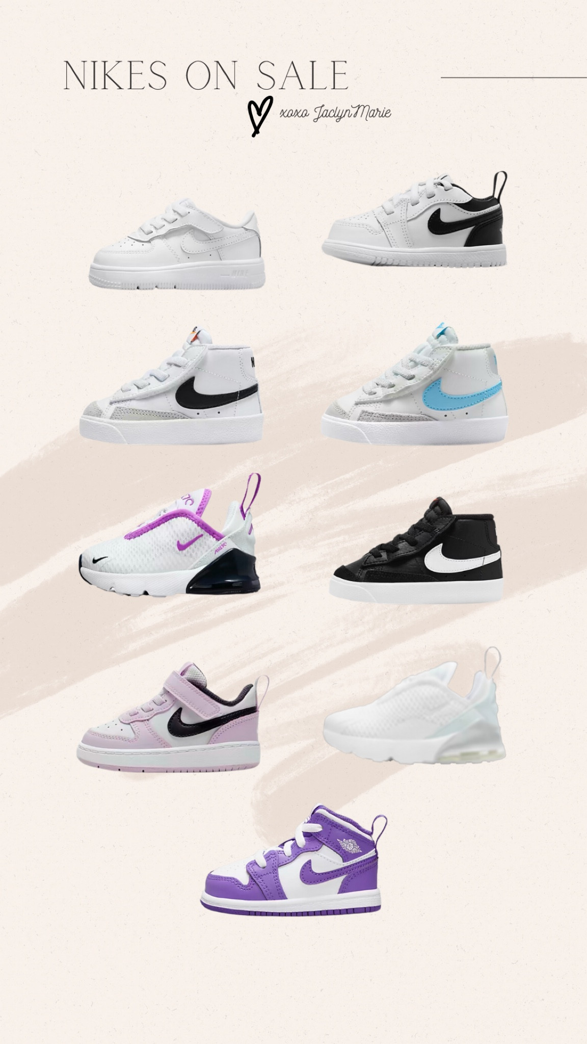 Toddler Nikes on sale ; toddler Nike blazer ; spring sneakers for kids ; toddler spring sneakers ; purple Nikes ; toddler Nike air max 