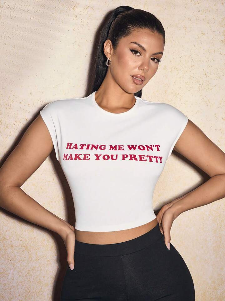 SHEIN SXY Seasonal Autumn Clothing Comfort Leisure Off-Shoulder Red Printed Slim Fit Women's T-Sh... | SHEIN