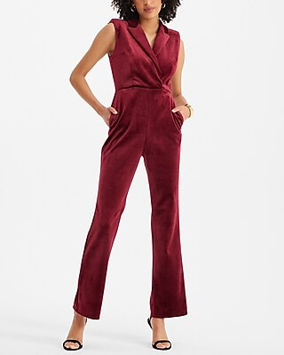 Velvet Sleeveless Peak Lapel Blazer Jumpsuit | Express