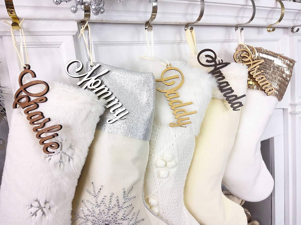 Christmas Stocking Name Tags Personalized Stocking Wood Letters Custom Gold White Name Tags Chris... | Amazon (US)
