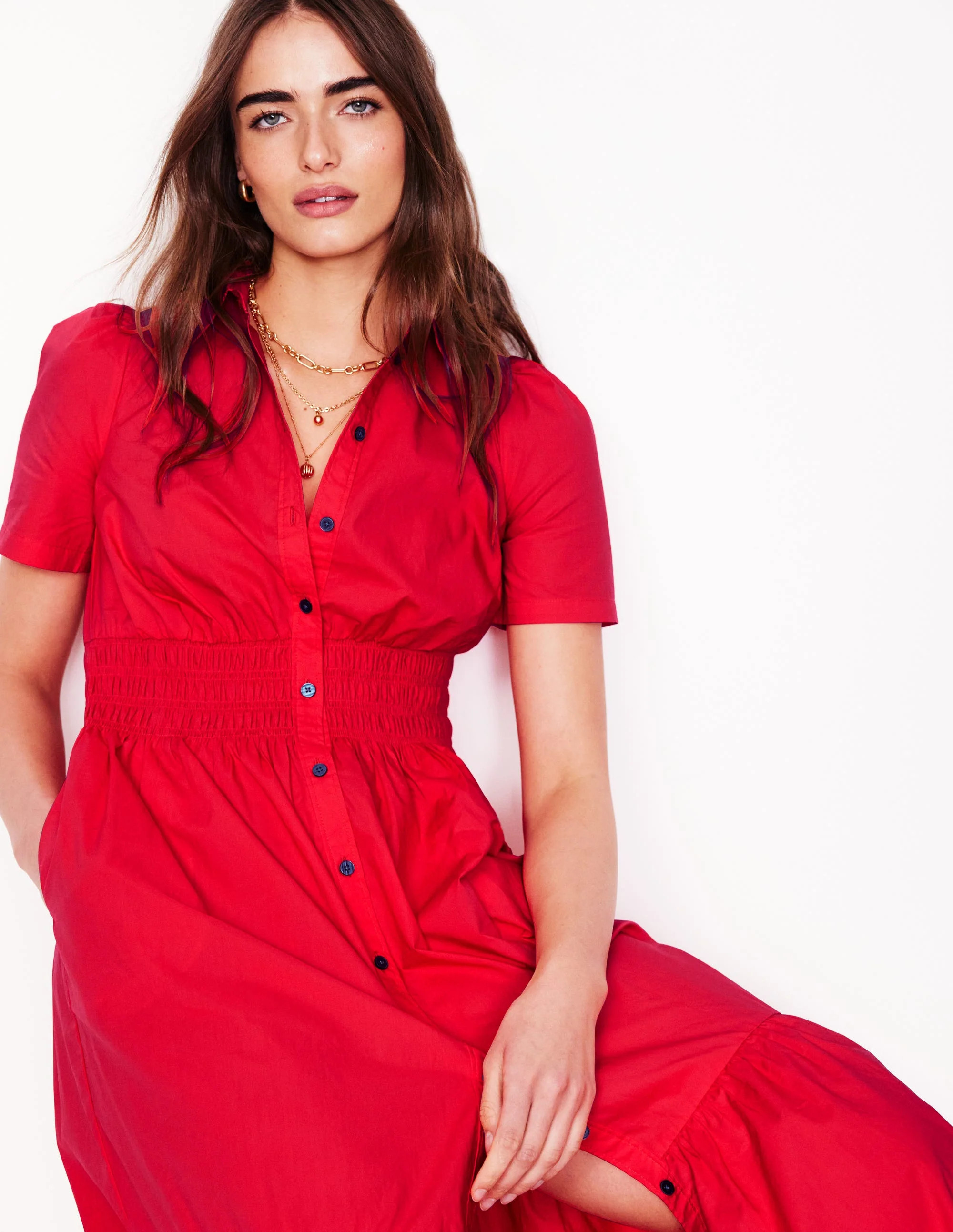 Jane Smocked Shirt Dress-Strawberry Tart Red | Boden (US)