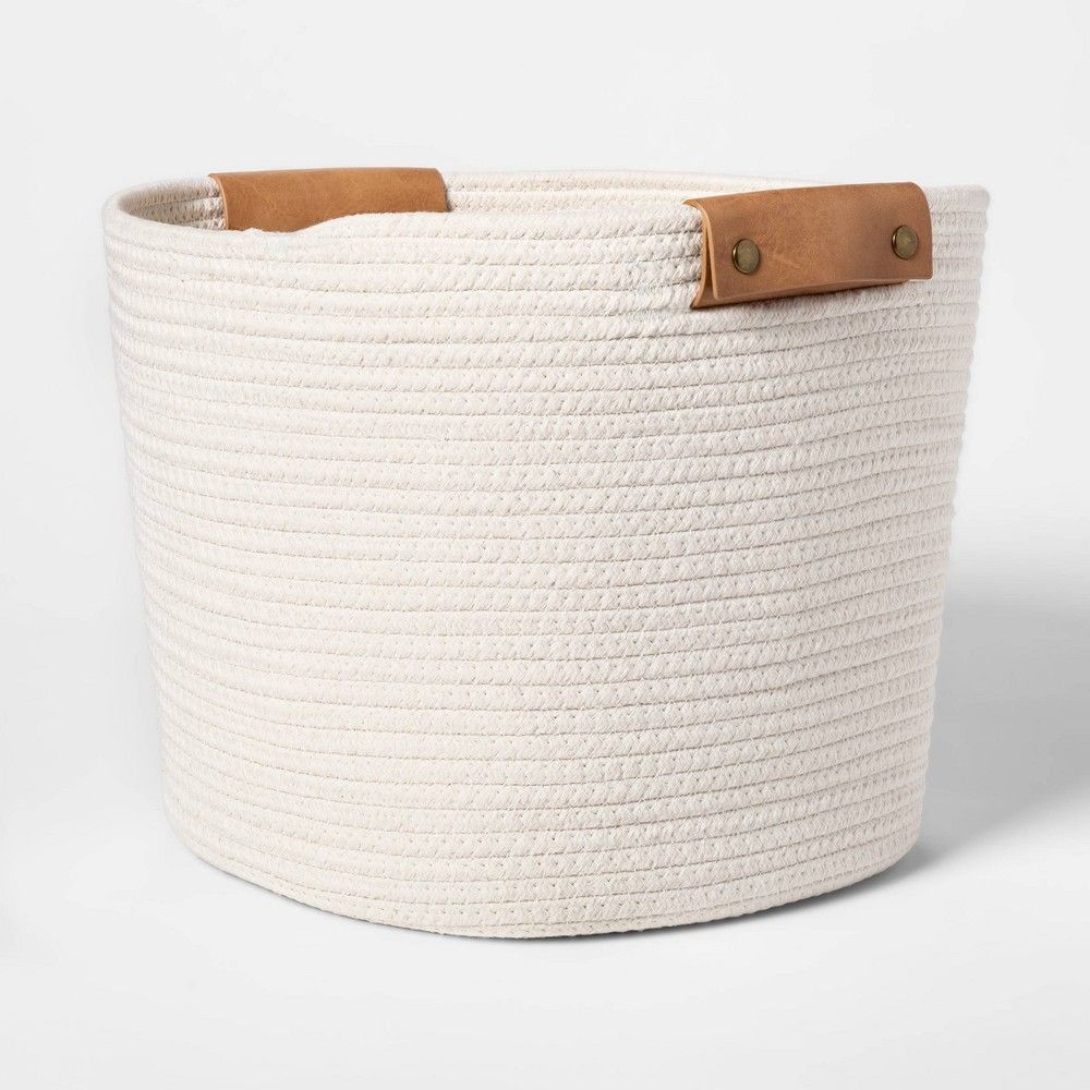 Decorative Coiled Rope Square Base Tapered Basket Medium White 13"" - Threshold , Beige | Target